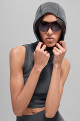 Seamless Two Tone Rib Hooded Vest - Dark Misty Grey Heather
