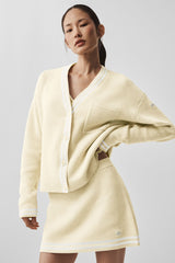 Tennis Club Sweater Knit Cardigan - Oatmeal/White