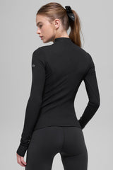 Ribbed Mesmerize Mock Neck Long Sleeve - Black
