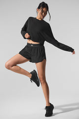 Cropped Sway Crew Neck Pullover - Black
