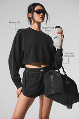 Cropped Sway Crew Neck Pullover - Black