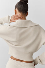 Scholar Knit Cropped Full Zip Jacket - Oatmeal Heather