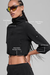 Polar Fleece Retreat Cropped Jacket - Black