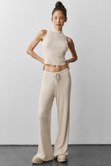 Sweater Knit Mid-Rise Unwind Wide Leg Pant - Oatmeal Heather